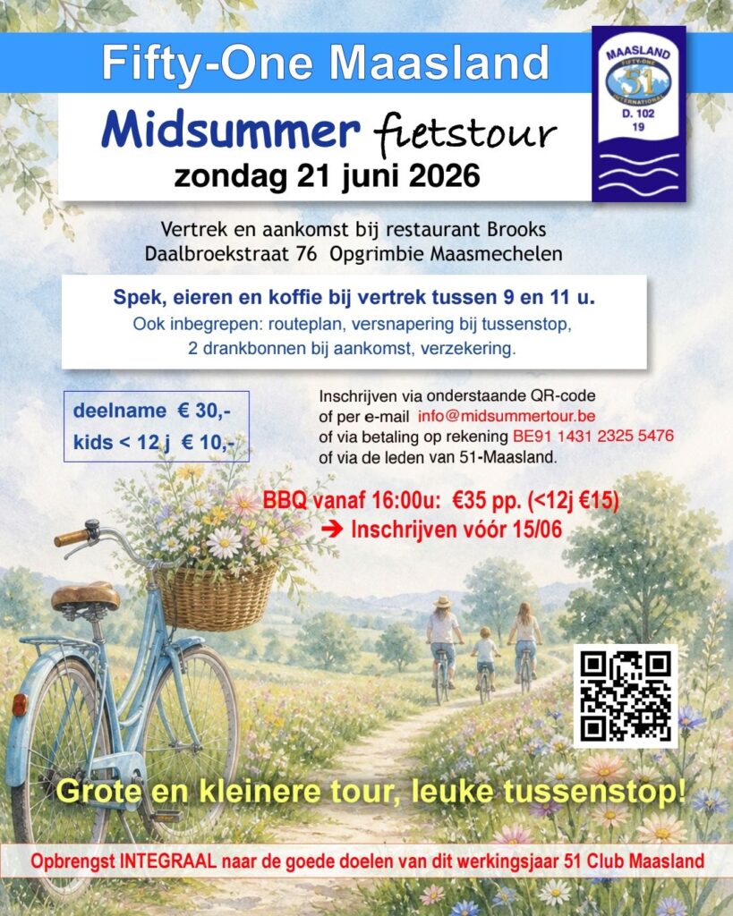 Fifty-One Club Maasland – Midsummer Fietstour 2026